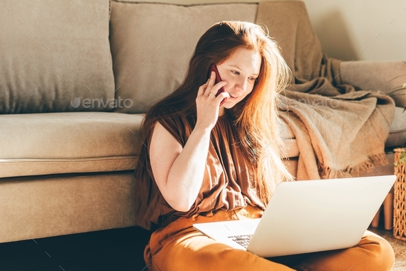 Woman working at home. - Stock Photo - Images