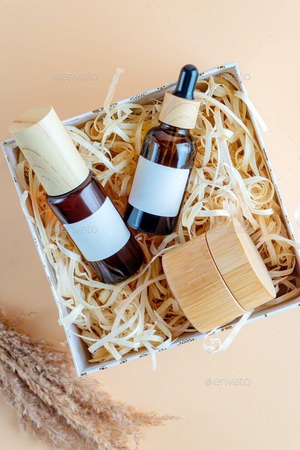 Beauty subscription Box preparation in eco style. gift box with natural skincare products