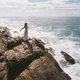 Romantic Bride, Brunette Girl in White Wedding Dress on Cliff Against Sea Background - PhotoDune Item for Sale