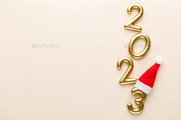 Happy New Year 2023 poster. Christmas background with gold 2023 numbers. - Stock Photo - Images