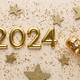 Happy New Year 2024 poster. Christmas background with gold 2023 numbers. - PhotoDune Item for Sale