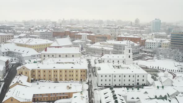 Snowcovered City Center of Minsk From a Height alt