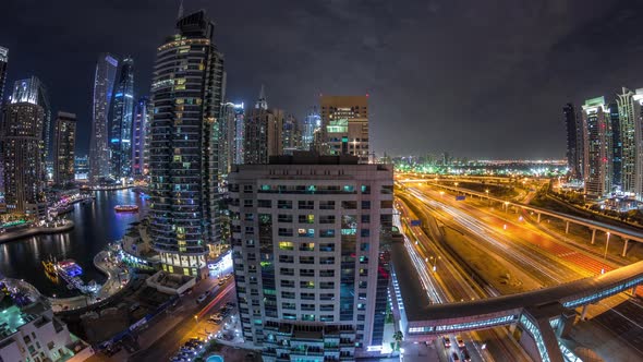 Aerial Top View to Sheikh Zayed Road Near Dubai Marina and JLT Timelapse Dubai alt