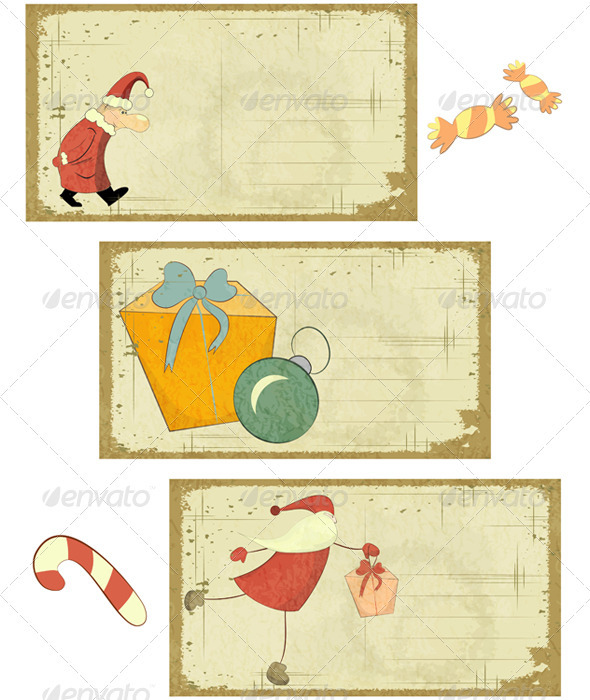 Set of Retro Christmas Cards on White - Christmas Seasons/Holidays