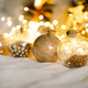 Christmas golden balls and decorations. Christmas holiday celebration. - PhotoDune Item for Sale
