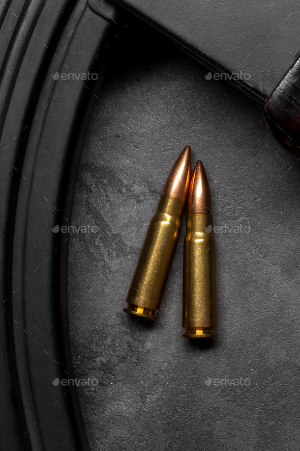 Bullets and Kalashnikov assault rifle - Stock Photo - Images