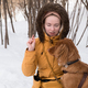Female owner take command dog to sit at walk in winter - PhotoDune Item for Sale
