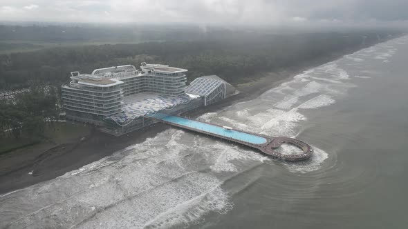Shekvetili, Georgia - September 10 2020: Aerial view of Modern hotel Paragraph alt