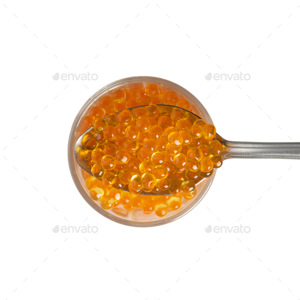 Red Caviar in the Silver Spoon  - Stock Photo - Images