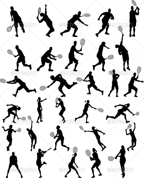 Set of Tennis Players Silhouettes - Sports/Activity Conceptual