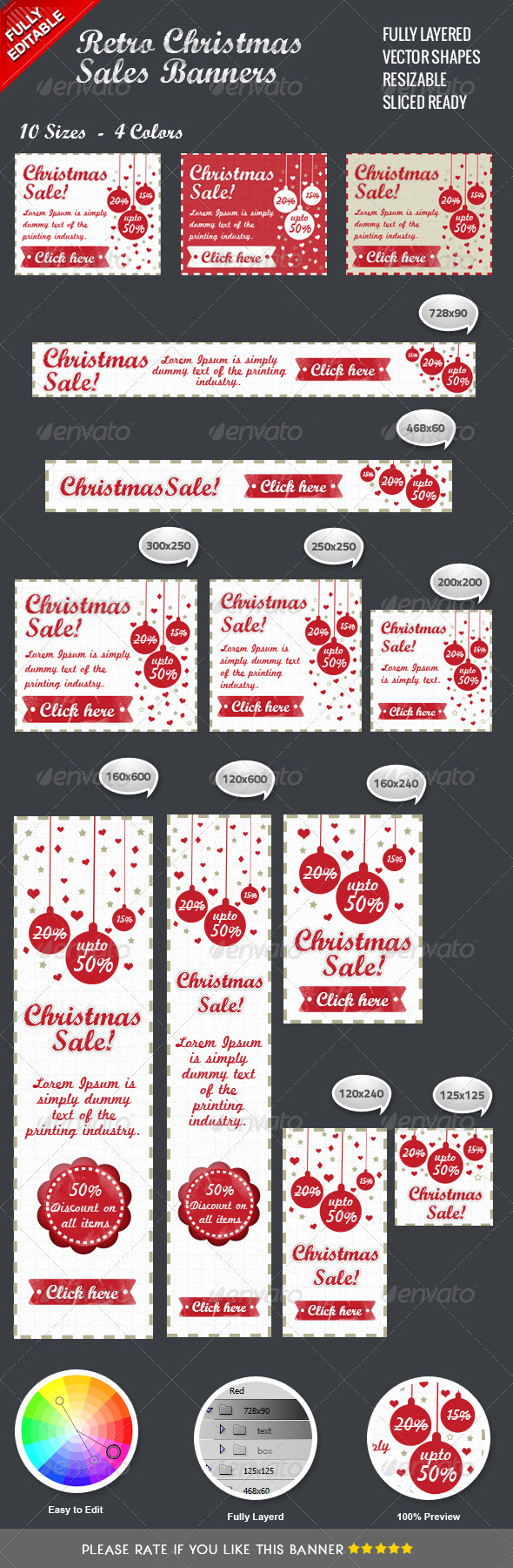 Retro Christmas Sales Banners - Banners & Ads Web Elements