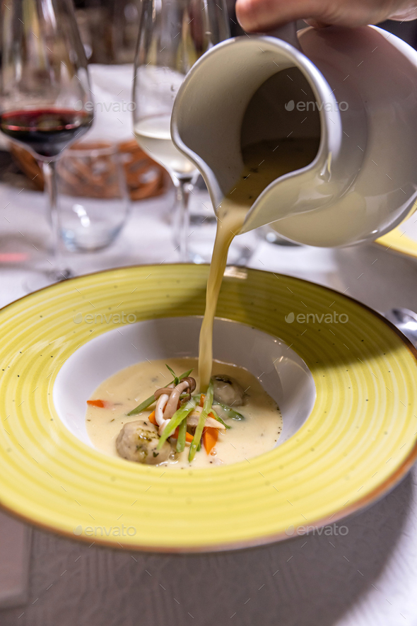 Gourmet soup with original serving.