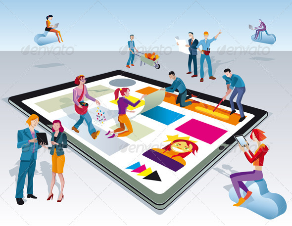 People Creating Digital Tablet Content - Web Technology