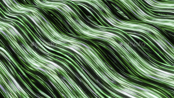 Wavy flows of energy lines in cyberspace. Animation. Luminous lines move along wavy flow in matrix