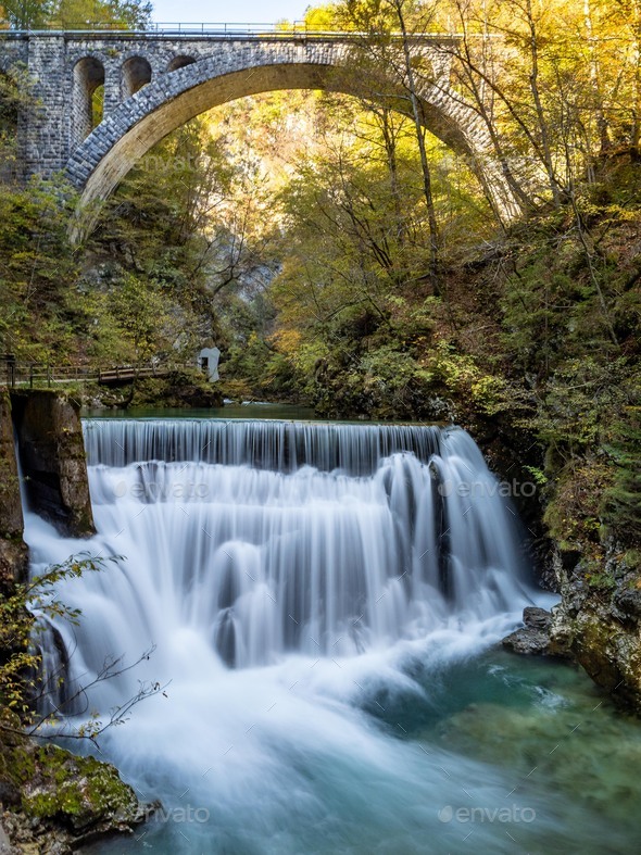 Waterfall in Vintgar gorge, Slovenia - Stock Photo - Images