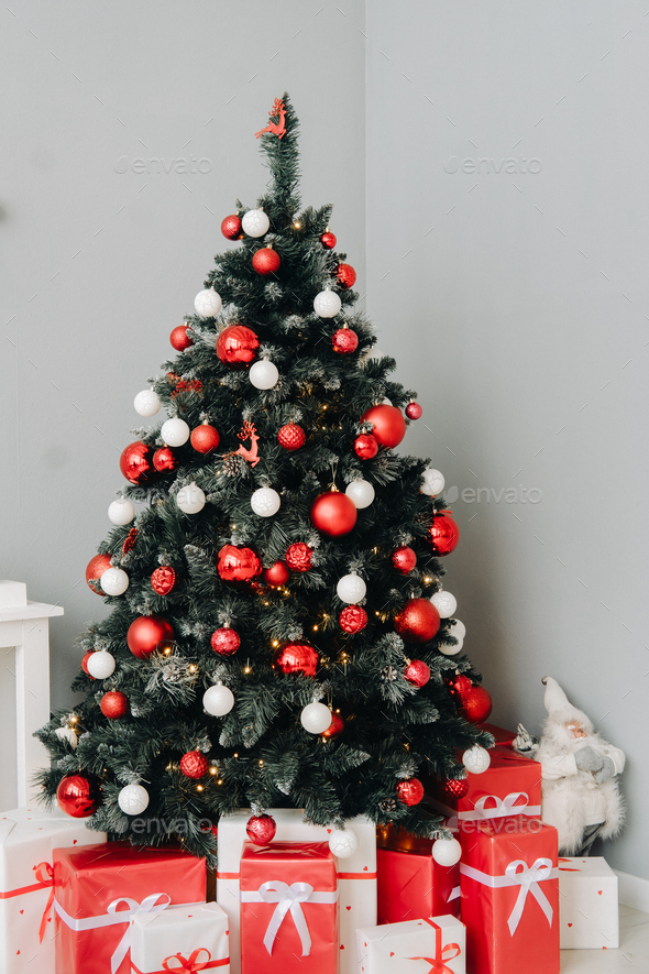Fulllength Christmas tree. On New year's eve, a snowcovered Christmas