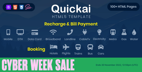 Extraordinary Quickai - Recharge & Bill Payment, Booking HTML5 Template