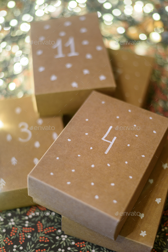 Paper handmade boxes to Advent Calendar - Stock Photo - Images