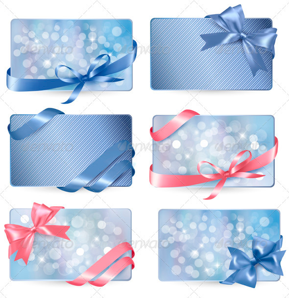 Set of Colorful Gift Cards with Bows and Ribbons - Christmas Seasons/Holidays