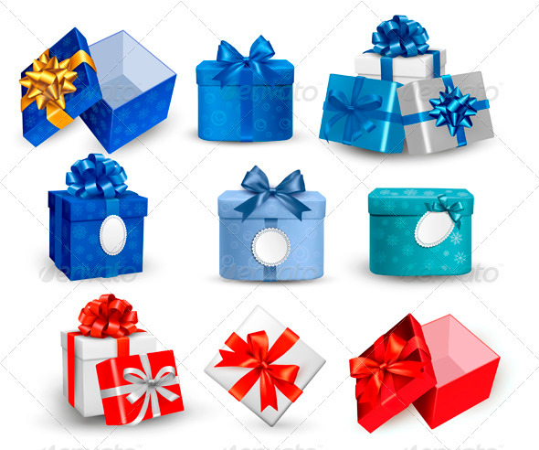 Set of Colorful Gift Boxes with Bows and Ribbons - Christmas Seasons/Holidays