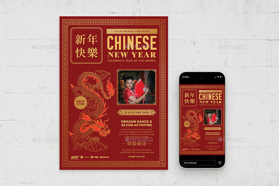 Chinese New Year Flyer Template, Print Templates | GraphicRiver