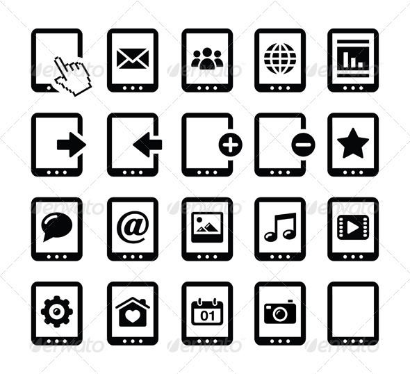 Tablet Black Icons Set - Web Technology