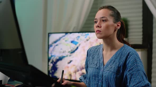 Woman Working As Editor with Graphic Tablet and Stylus alt
