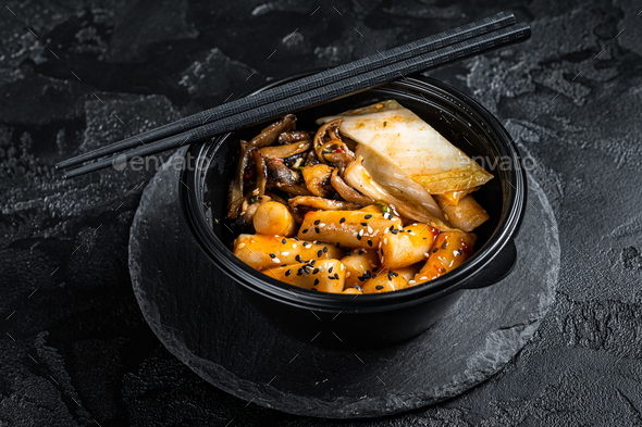 Korean Tteokbokki, Topokki fried rice cake stick in Hot and spicy