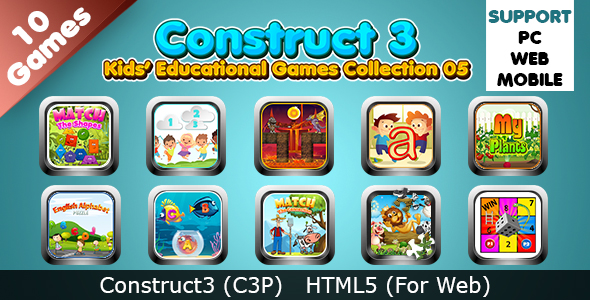 Kids Educational Games Collection 05 (Construct 3 | C3P | HTML5) 10 Games