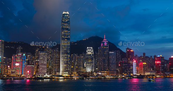 Victoria Harbor, Hong Kong 06 July 2019: Hong Kong at night - Stock Photo - Images