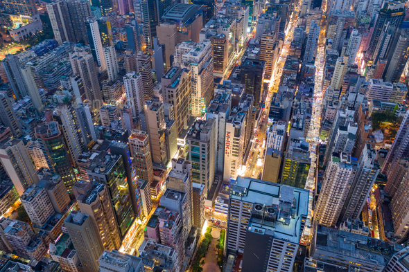 Mong Kok, Hong Kong 08 October 2019: Aerial view of Hong Kong city - Stock Photo - Images
