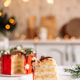 Piece of layer cake against christmas background - PhotoDune Item for Sale