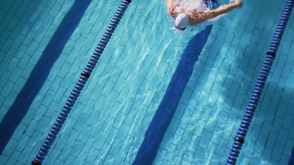 Swimmer training in a swimming pool alt