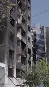 Vertical Video of a Destroyed House During the War in Ukraine alt