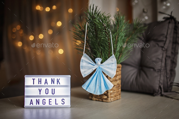 DIY angel made with medical masks, zero waste decor, gratitude from thankful patient