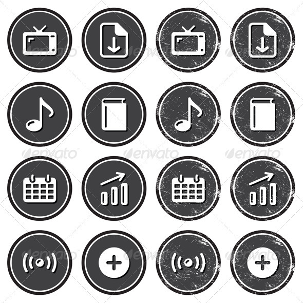 Website Navigation Icons on Retro Labels Set - Retro Technology