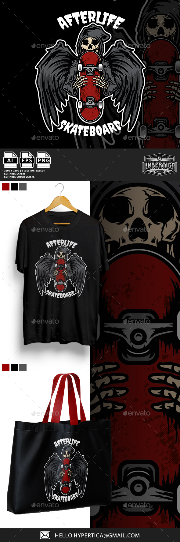 Grim Reaper Holding Skateboard Illustration T-shirt Design