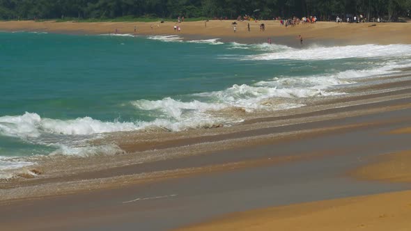 The Tourist on Sand Beach at Mai Khao Beach Near Phuket Airport alt