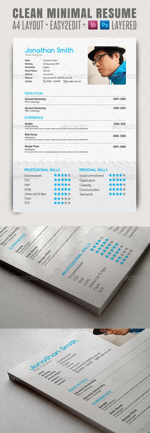 Clean Minimal Resume - Resumes Stationery