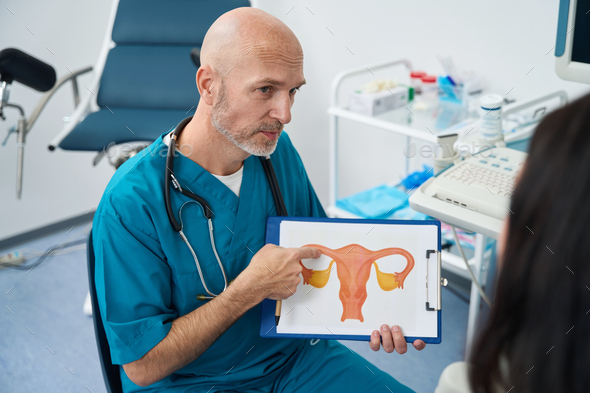 Doctor shows the patient the structure of the female system