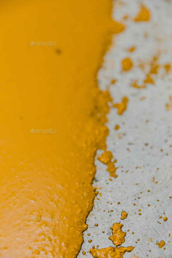 Selective focus on the yellow floor of freshly applied epoxy mortar system