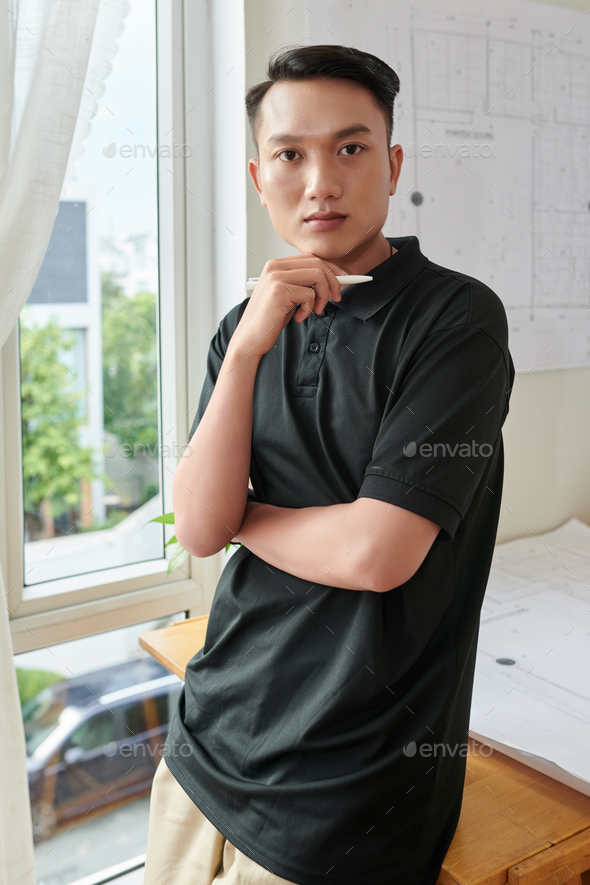 Pensive Young Architect - Stock Photo - Images