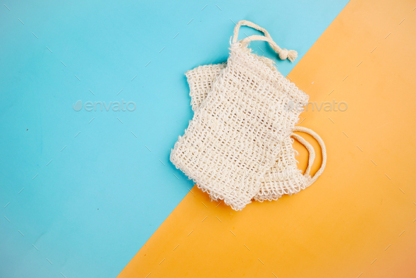 empty soap bag on color background ,
