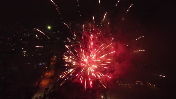 Aerial Over Fireworks in the sky