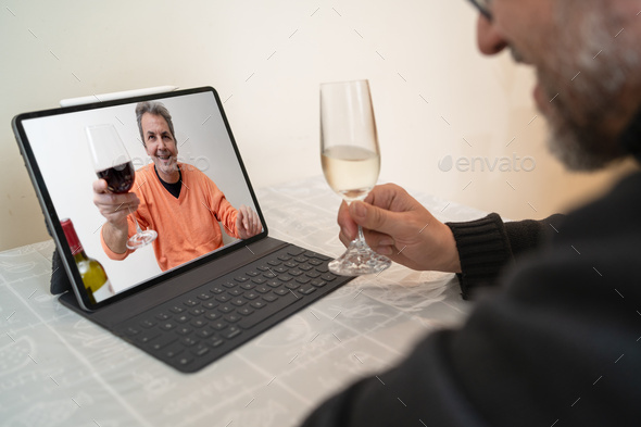 Mid aged men meets online thru a video conference call