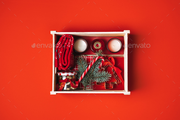 Christmas Care Package Gift Boxes. Christmas Baskets Hampers Ideas. Sustainable Eco-Friendly - Stock Photo - Images