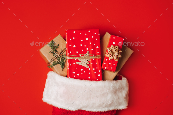 Last Minute Christmas Gifts for friends, colleagues, neighbors. Comfy Christmas Gifts ideas. Red - Stock Photo - Images