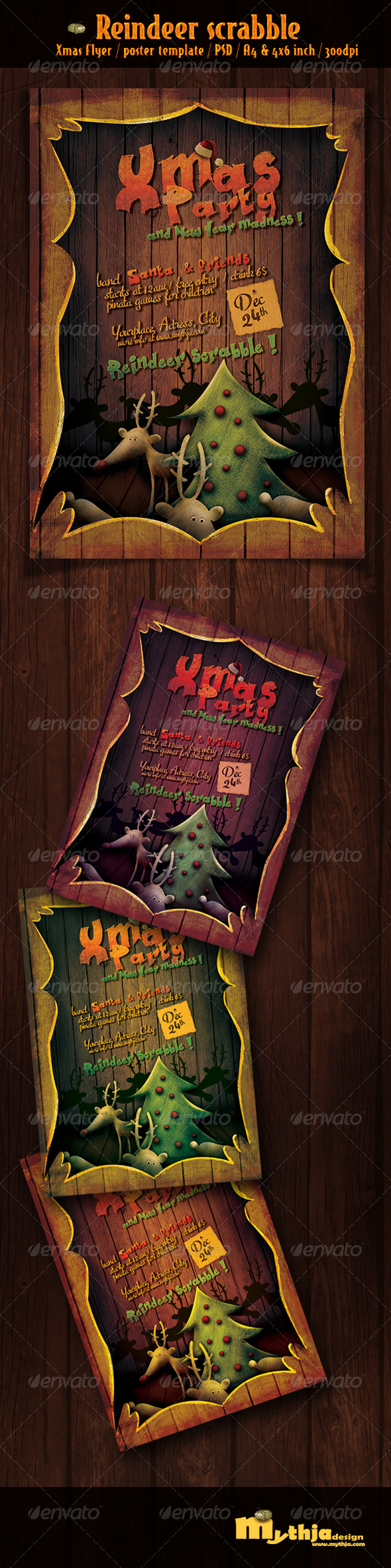 Reindeer Scrabble - Xmas flyer/poster template - Holidays Events