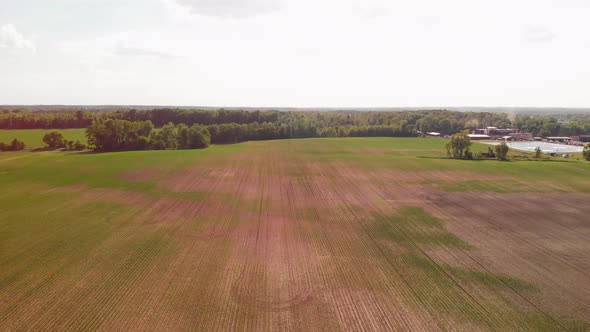  Aerial View Of American Countryside Landscape. Farm, Corn Field. Rural Scenery alt