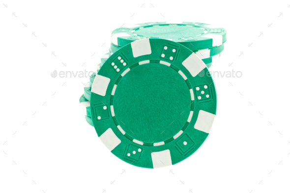 green poker chips heap isolated - Stock Photo - Images